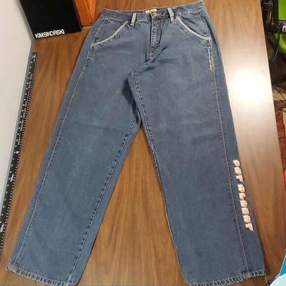 Platinum FUBU Fat Albert Denim Jeans Wide Leg Like Jnco Embroidered Pocket 34x34 - Picture 2 of 12